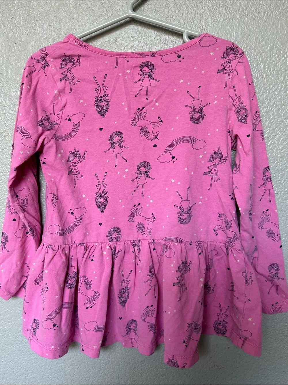 GAP Girls' Bright Pink Unicorn & Rainbow Peplum Long Sleeve Top